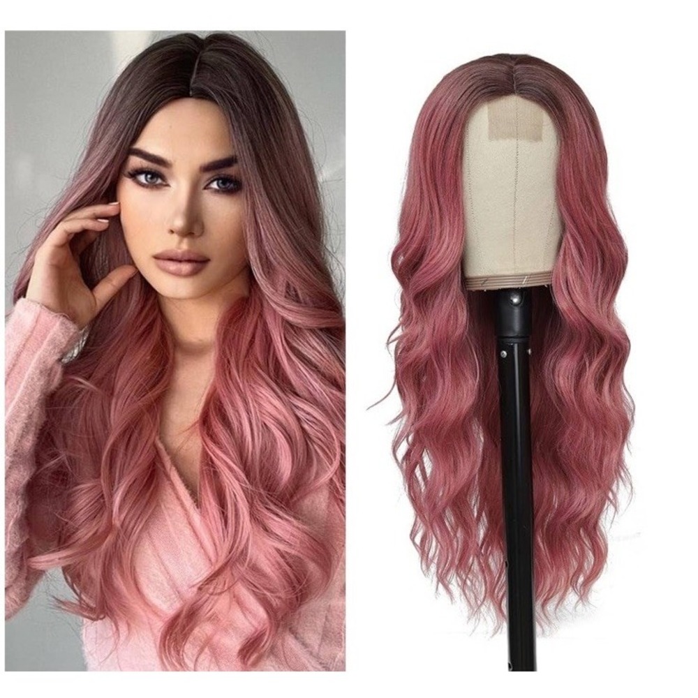 HMHIFI - Long Wavy Pink Wig (B0BWXGDHHN)‎ - 26" Ombre Curly Synthetic Cosplay